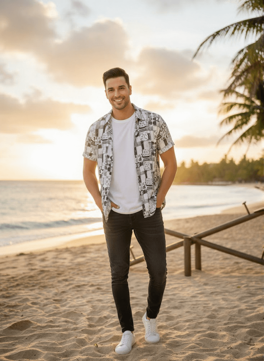 SRT Men's Classic Tropical Palm Tree Half-Sleeve Shirt - Stylish Designer Shirt